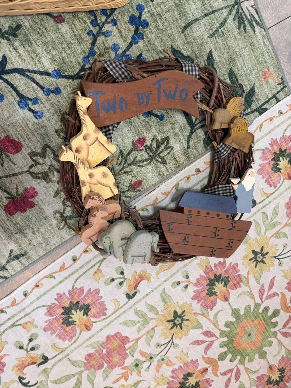 Vintage Noah’s Ark Nursery Wreath Handmade Wooden 3D Christianity Noah’s Ark